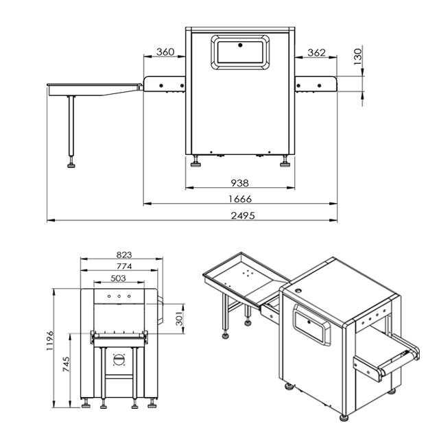 Small Size X Ray Baggage Scanner / Airport X Ray Machine Tunnel Size